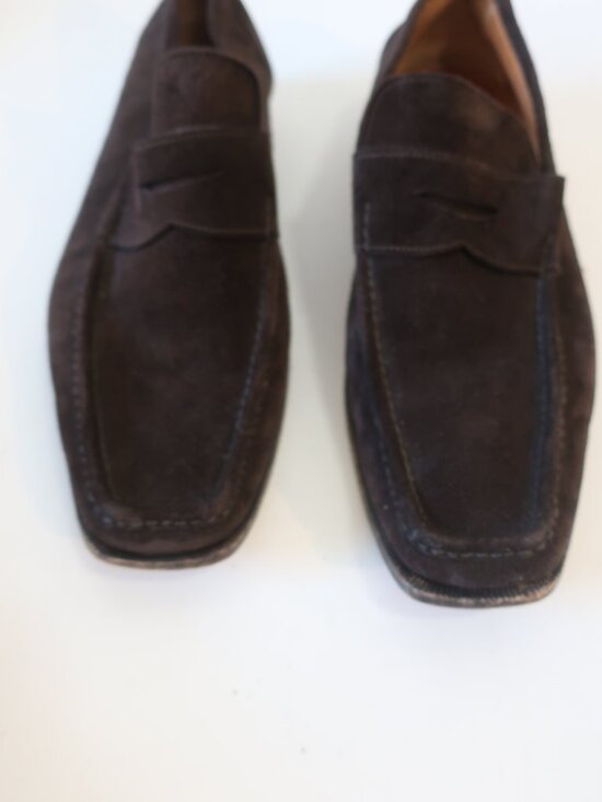 Mens Santoni Brown Suede Penny Loafer Shoes 11 main image 9